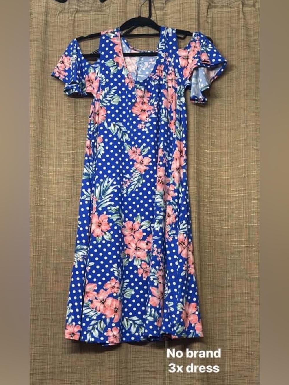 Blue Polka Dot & Pink Floral Casual Dress